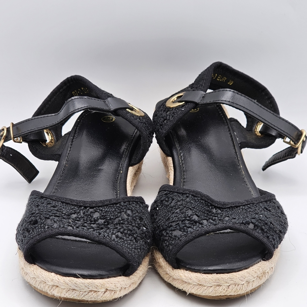 Peep toe lace espadrille flatform sandals